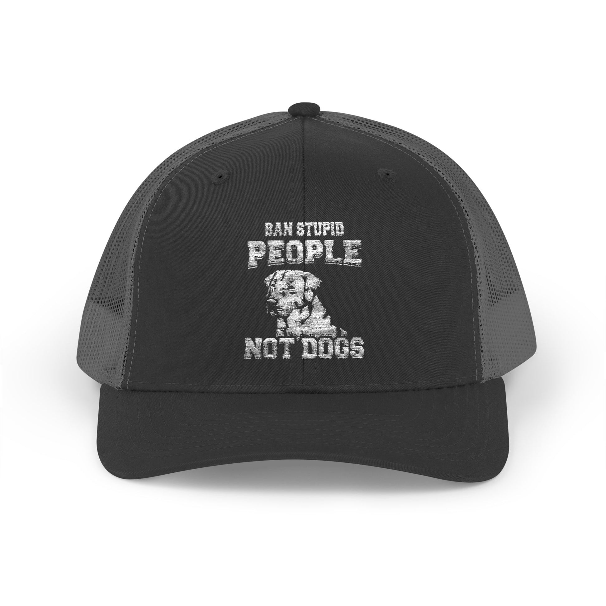 Funny Dog Lover Snapback Trucker Cap - "I Am Stupid People, Not Dogs"