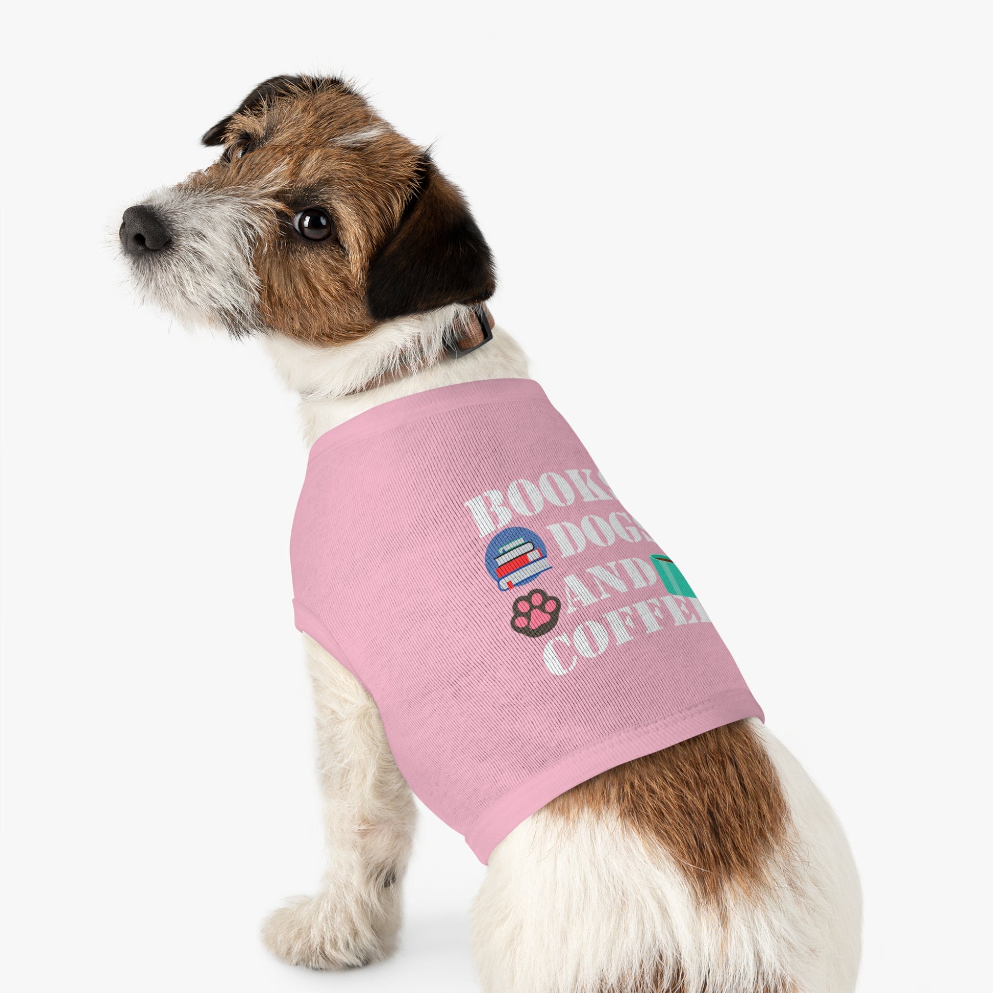 Books Dogs and Coffee Pet Tank Top, Cute Dog Apparel, Pet Costume for Book Lovers, Dog Owner Gift, Stylish Pet Clothing