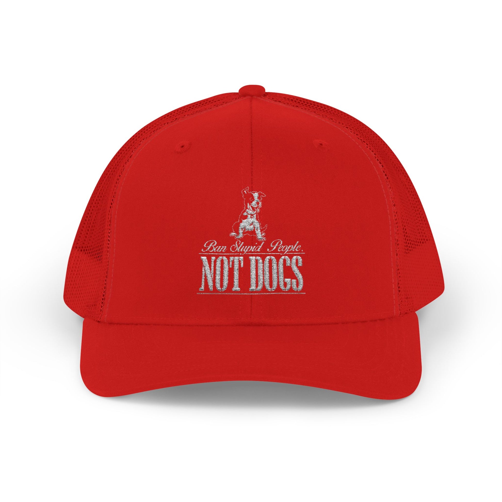 Fun Red Snapback Trucker Cap - "Not Dogs" Design
