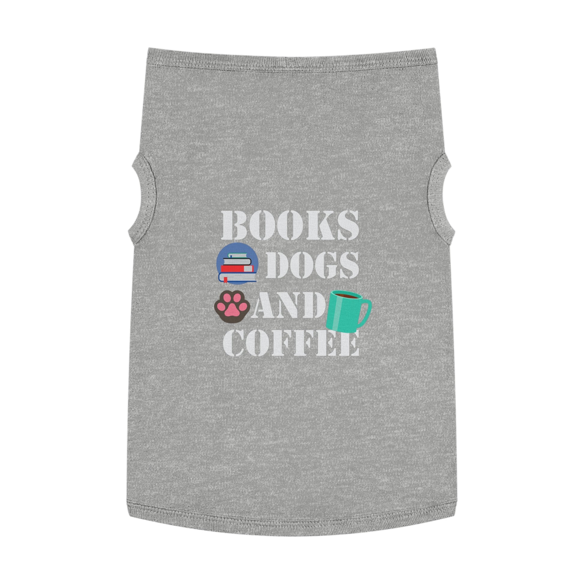 Books Dogs and Coffee Pet Tank Top, Cute Dog Apparel, Pet Costume for Book Lovers, Dog Owner Gift, Stylish Pet Clothing