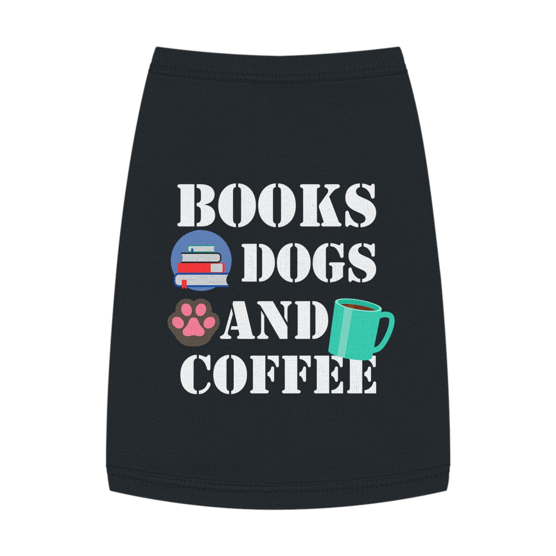 Books Dogs and Coffee Pet Tank Top, Cute Dog Apparel, Pet Costume for Book Lovers, Dog Owner Gift, Stylish Pet Clothing