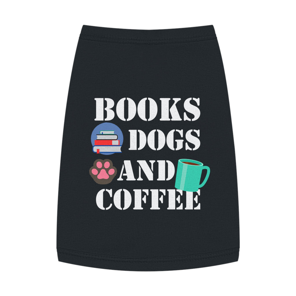 Books Dogs and Coffee Pet Tank Top, Cute Dog Apparel, Pet Costume for Book Lovers, Dog Owner Gift, Stylish Pet Clothing