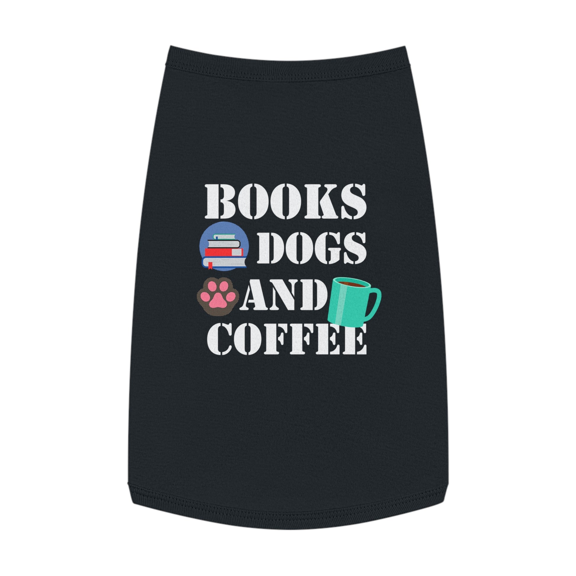 Books Dogs and Coffee Pet Tank Top, Cute Dog Apparel, Pet Costume for Book Lovers, Dog Owner Gift, Stylish Pet Clothing
