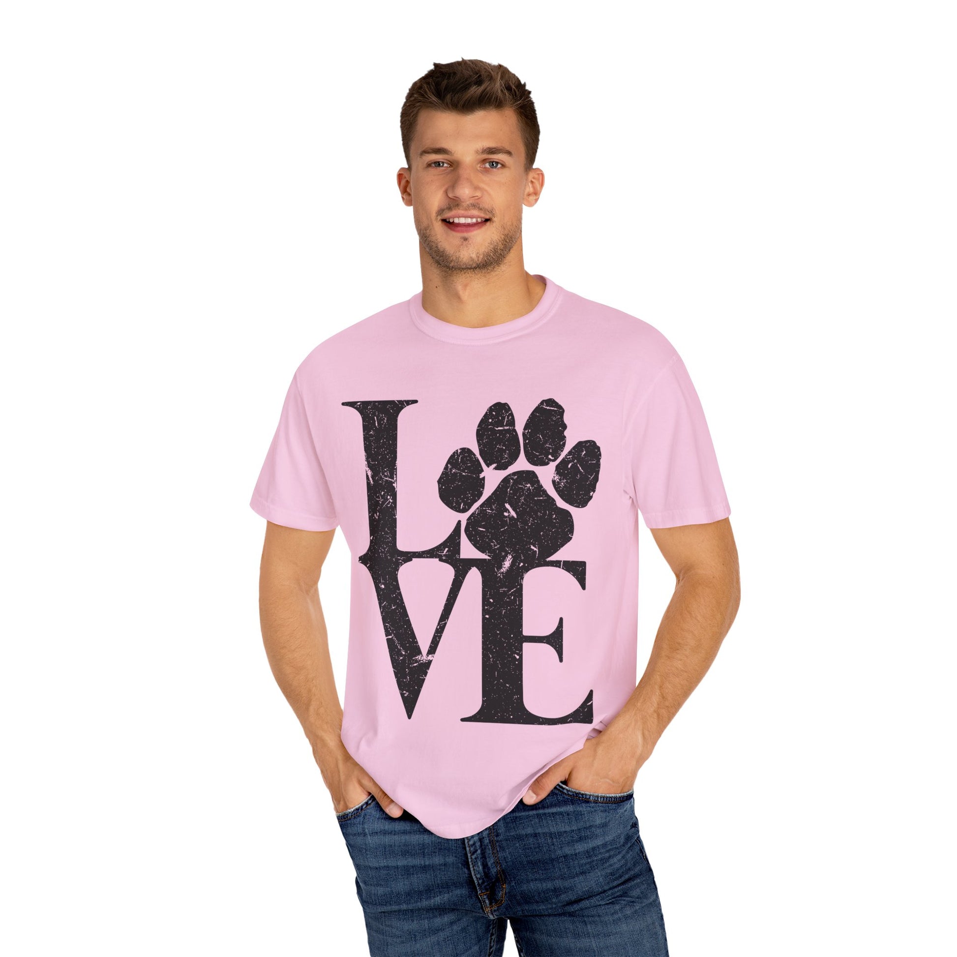 Love Paw Print T-Shirt, Pet Lover Gift, Animal Rescue Tee, Unisex Casual Wear, Gift for Dog Owners, Animal Lover Apparel