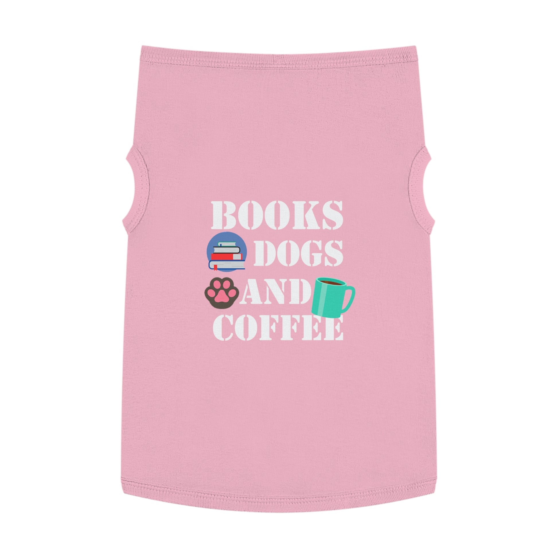 Books Dogs and Coffee Pet Tank Top, Cute Dog Apparel, Pet Costume for Book Lovers, Dog Owner Gift, Stylish Pet Clothing
