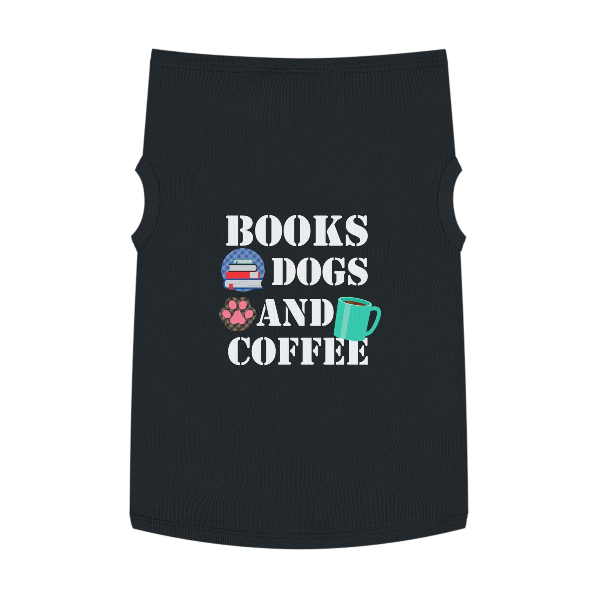 Books Dogs and Coffee Pet Tank Top, Cute Dog Apparel, Pet Costume for Book Lovers, Dog Owner Gift, Stylish Pet Clothing