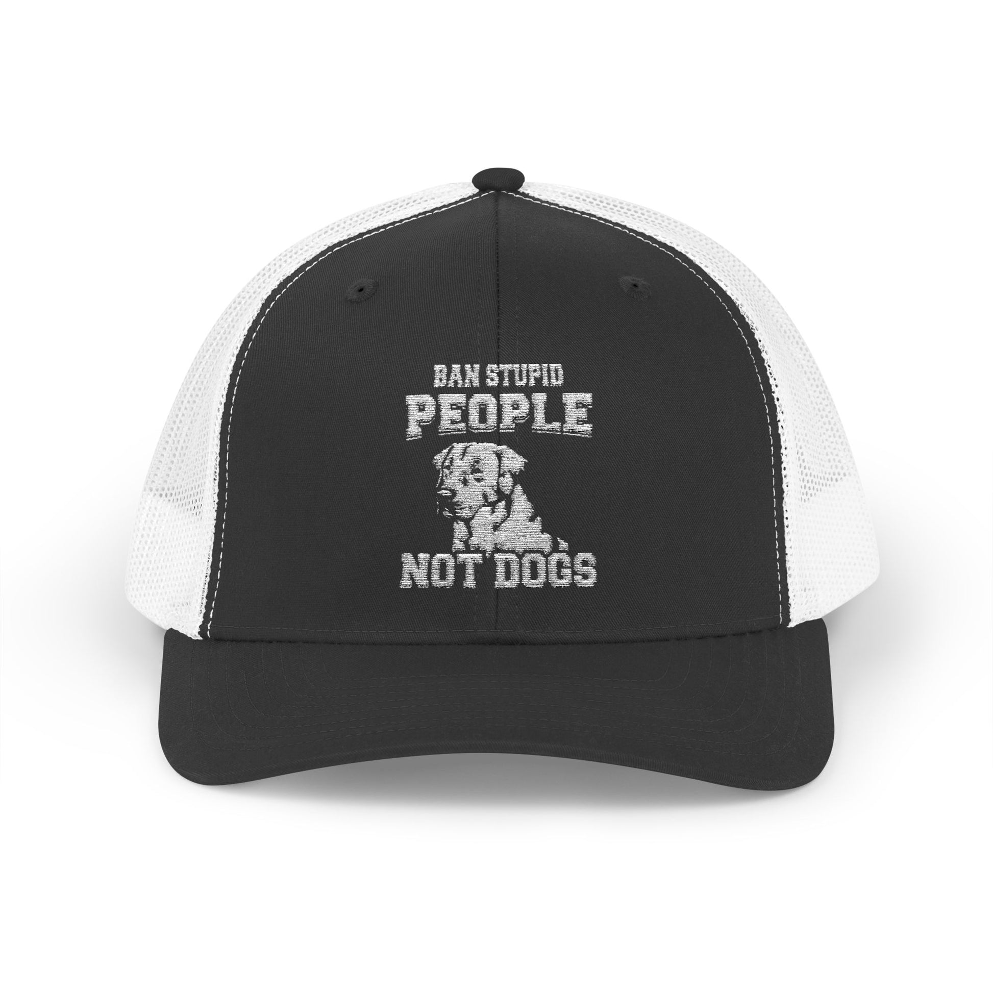 Funny Dog Lover Snapback Trucker Cap - "I Am Stupid People, Not Dogs"