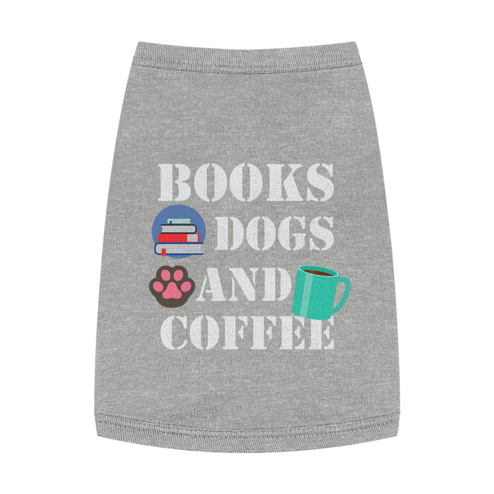 Books Dogs and Coffee Pet Tank Top, Cute Dog Apparel, Pet Costume for Book Lovers, Dog Owner Gift, Stylish Pet Clothing