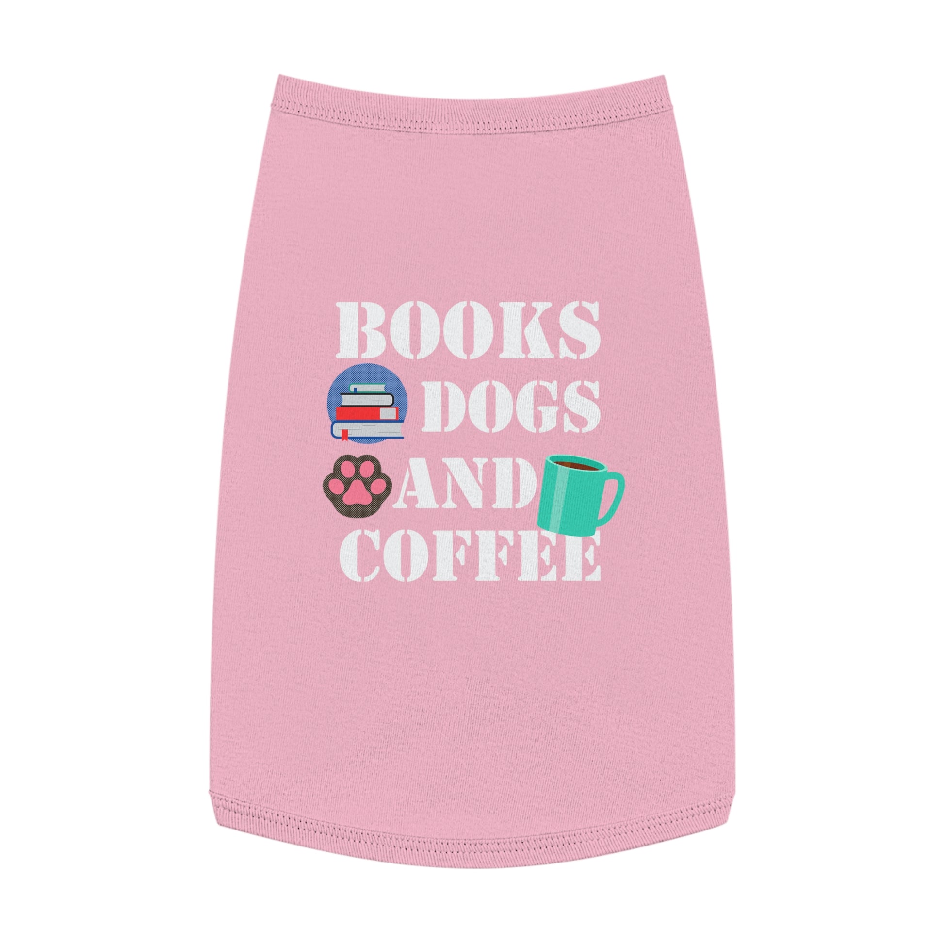 Books Dogs and Coffee Pet Tank Top, Cute Dog Apparel, Pet Costume for Book Lovers, Dog Owner Gift, Stylish Pet Clothing