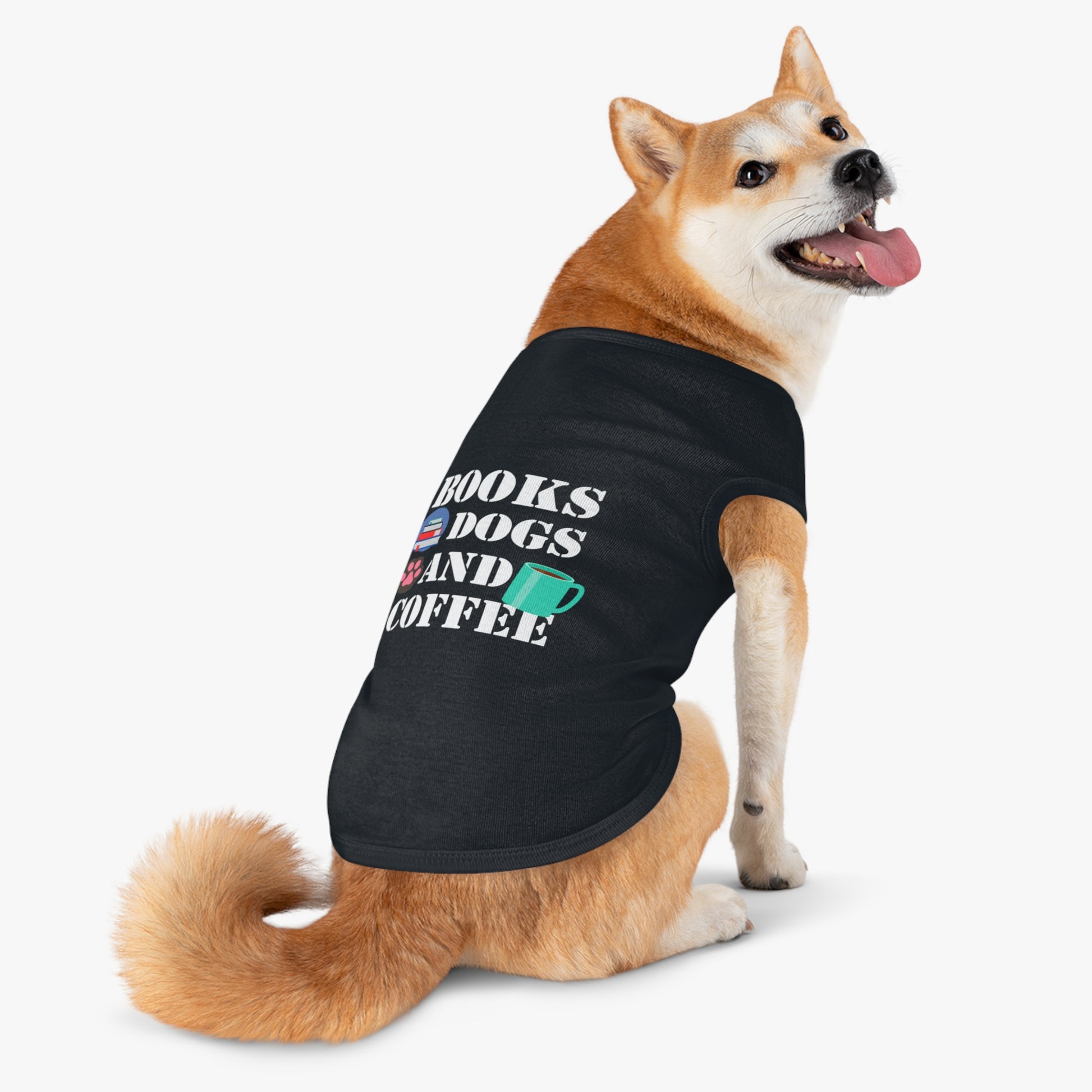Books Dogs and Coffee Pet Tank Top, Cute Dog Apparel, Pet Costume for Book Lovers, Dog Owner Gift, Stylish Pet Clothing