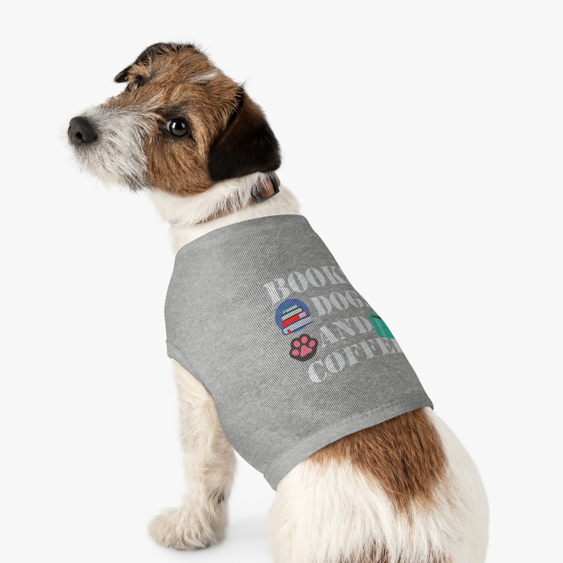 Books Dogs and Coffee Pet Tank Top, Cute Dog Apparel, Pet Costume for Book Lovers, Dog Owner Gift, Stylish Pet Clothing