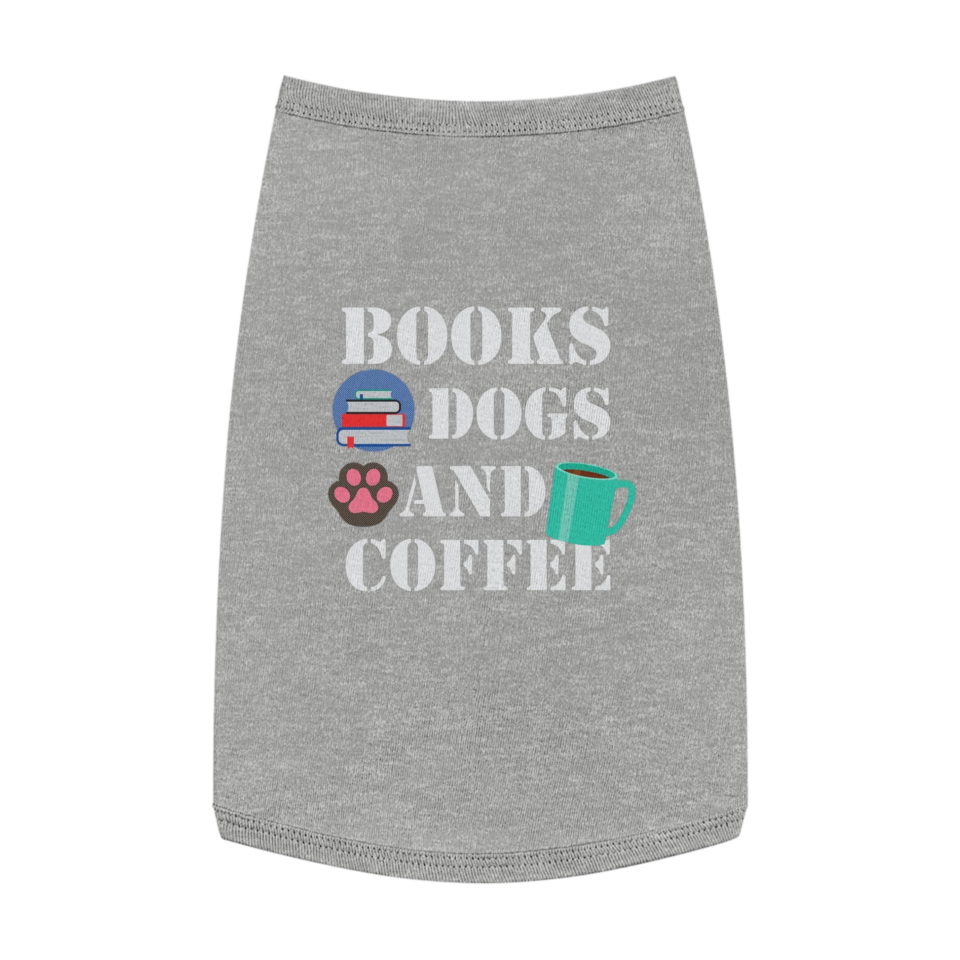 Books Dogs and Coffee Pet Tank Top, Cute Dog Apparel, Pet Costume for Book Lovers, Dog Owner Gift, Stylish Pet Clothing