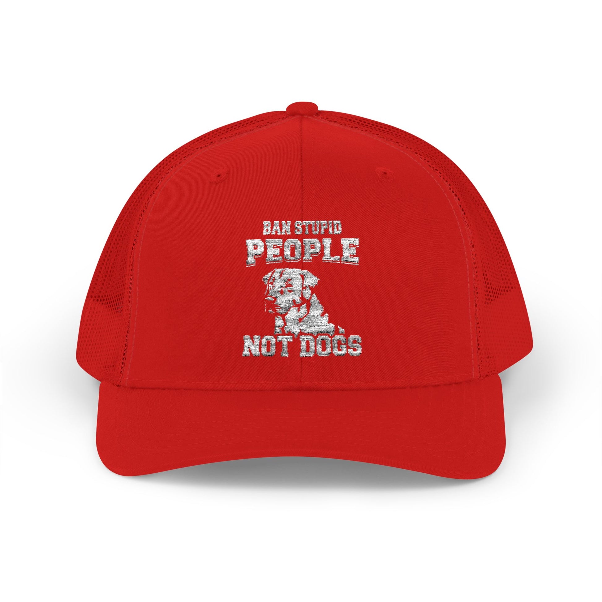 Funny Dog Lover Snapback Trucker Cap - "I Am Stupid People, Not Dogs"