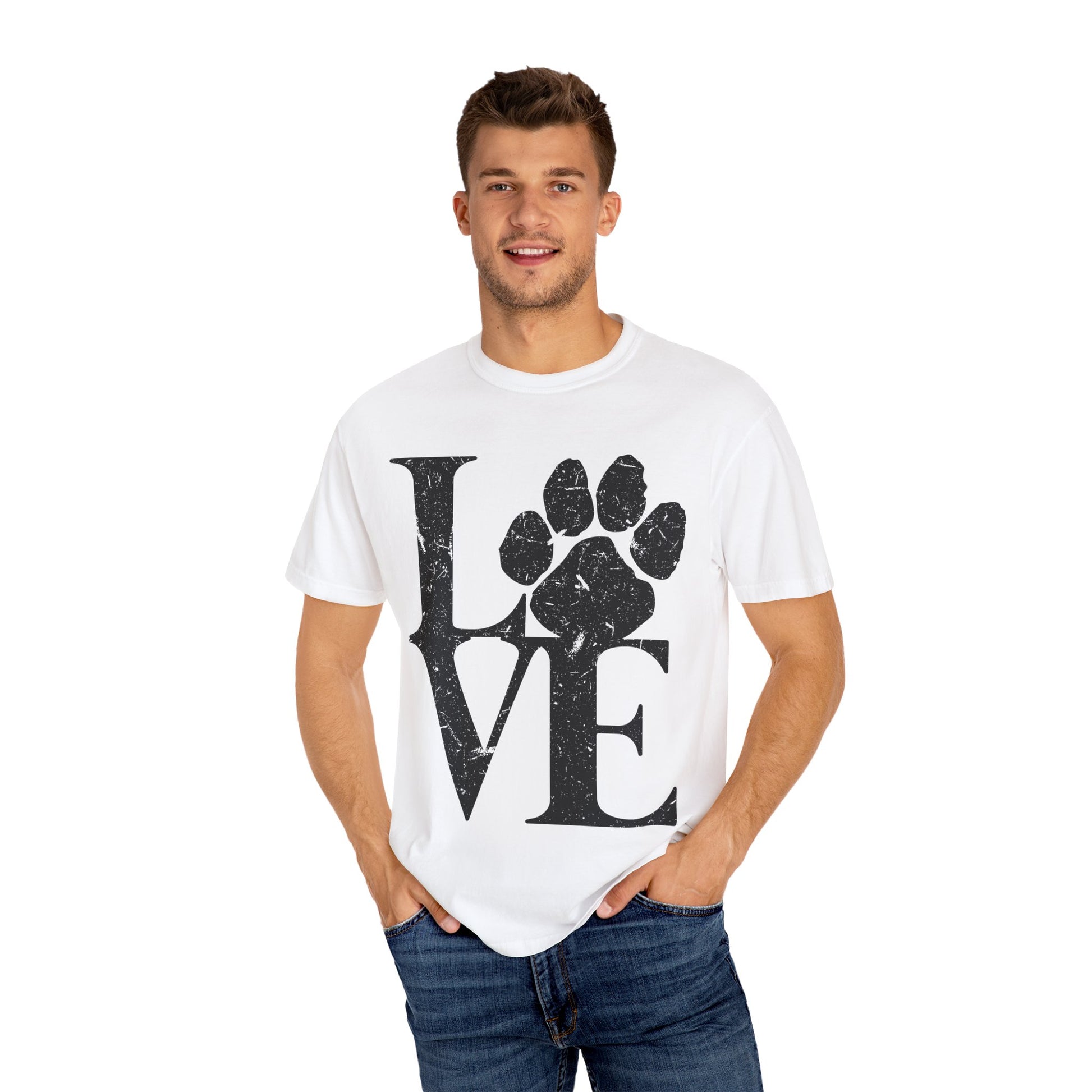 Love Paw Print T-Shirt, Pet Lover Gift, Animal Rescue Tee, Unisex Casual Wear, Gift for Dog Owners, Animal Lover Apparel